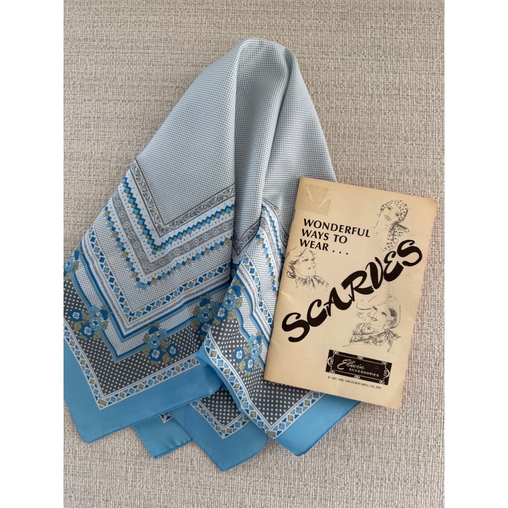 VTG 1988 Wonderful Ways To Wear Scarves Book & Vintage Blue Floral Square Scarf